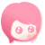 Pixelated pink-haired character with large eyes in various expressions including closed eyes and heart symbols, arranged in a