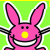 Animated contact sheet of five cartoon bunny icons with distinct color variations, each featuring a smiling face and colored nose on solid background.