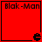 Red square icon with black text "Blak-Man" at top and small black pixelated symbol in bottom right corner.