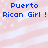 Pixelated blue text "Puerto Rican Girl!" repeated twice on a light pink and white striped background with scattered white dots.