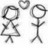 Black-and-white stick-figure icons depict two characters with heart symbols, showing animation changes in character positions and heart placement across frames.