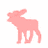 Pixelated pink moose on white background with surrounding text elements in matching color.