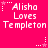 A pink background displays repeated text "Alisha Loves Templeton" with star and dot patterns, alternating between white and light pink elements.