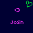 Pixelated icon with dark blue background, pink text 'Josh' at bottom left and right, pink '<3' symbols above each name, green heart symbol centered top.