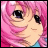 Pixelated anime-style character with pink hair and blue clothing against a black background, with text reading "AnimeIM" and "com".
