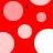 Red background with scattered light pink and white circles, some partially visible as if cut off by the frame.