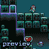 Pixel art scene with a red-haired character on teal blocks, heart symbol, and 'preview' text at bottom.