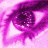 six identical eye close-ups with purple and pink hues, showing subtle animation changes in the iris sparkle pattern