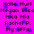 Pixelated text list on bright pink background with blue star shapes, repeated in two