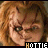 A 4x3 contact sheet of 12 animated frames showing a doll's face with varying expressions and text changes, each frame labeled "HOTTIE" at the bottom.