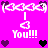 Pixelated pink background with white text and heart symbols, featuring repeated 'I You!!!' phrases and animated heart color changes.