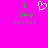 A bright pink background displays two identical green text phrases "I love" with a white heart symbol between them, each followed by six green X characters.
