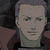 Pixelated anime-style character with short gray hair and a maroon jacket, shown in three variations of facial expression against dark background.