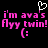 Pixelated pink text on black background reads "i'm ava's Ayy twin!" with a white heart and smiley face, repeated twice.