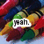 A four- of pixelated crayons with overlaid text, each showing different text phrases