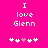 Pixelated text 'I love Glenn' on bright pink background with white and light pink heart symbols below.