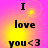 A four- displays text "I love you <3" on a pink and yellow gradient background with pixelated text