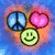 Animated icon with blue background featuring peace sign, heart, and smiley face icons; text changes from 'The way things were' to 'The way things should be'.