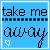 Blue square icon with 'take me' text above a black cursive 'au-ay', small white heart below, and alternating border patterns.