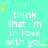 A static image with a light cyan background displays the phrase "I think that i'm in love with you" repeated three times horizontally and two times vertically, each instance accompanied by small yellow stars.