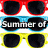 Animated sequence of sunglasses icons with changing text overlays across red, blue, yellow frames.