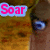 A pixelated close-up of a character's face with blue eyes and brown hair, showing text labels 'Soar', 'High', and 'Stables' in pink lettering on light blue backgrounds.