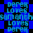 Blue and black pixelated icon with repeating text 'derek loves samantha' in cyan, arranged in a pattern