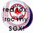 Pixelated circular icon with red and white concentric rings, black text reading 'red box', 'rock my', 'soul!', and a central red heart symbol.