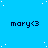Blue background with white dots, repeated 'mary<3' text in black pixelated font