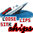Pixelated graphic of a white and red ship on blue water with 'LOOSE LIPS SINK SHIPS' text, showing animation changes in letter spacing.