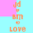 Pixelated orange text and hearts on cyan/pink background with vertical color split, showing repeated patterns of 'jd', 'bm', 'love' in two
