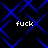 Blue geometric pattern with four instances of the word 'fuck' in white pixelated text on a black background