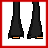 Pixel art showing a character's legs, torso, and head above text and a heart symbol on red backgrounds