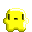 Four yellow pixelated figures with dark rectangular eyes and mouths, arranged in a on gray background