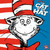 A pixelated cartoon cat wearing a red and white striped hat, with blue background text reading 'Cat in the Hat' on left