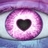 Static 48x48 pixel buddy icon featuring a stylized eye with heart-shaped pupil in purple and pink hues against light blue background.