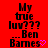Red background with repeated black text 'My true luv??? ...Ben Barnes' and pink heart symbols, displayed in a with visible pixelation