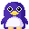 Two pixelated penguin icons with purple bodies, yellow beaks and feet, white bellies, and black-and-white eyes against a gray background.