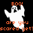 Pixelated ghost icon with orange text 'BOO! are you scared yet?' on black background, showing color variations.