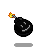 Black pixelated bomb with smiling face and orange fuse, floating above gray shadow on light gray background.