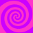 Four identical spiral patterns arranged in a on a solid pink background, each with alternating purple and pink stripes forming clockwise spirals