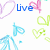 Pixelated pattern of colorful heart shapes and text phrases on white background with blue, pink, green, purple, and cyan elements.