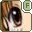 six identical close-up images showing a brown-haired figure's eye with a white reflection, each bordered by a green frame containing the letter F
