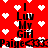 Red background with white pixelated hearts, black text reading "I Luv My Girl Paige <333" repeated in a pattern