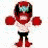 Animated contact sheet of a red cartoon character with blue accents performing various poses and actions across 8 frames, including standing, falling, and interacting with text "Ouch!" on white background.