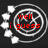 A circular icon with concentric rings and white diamond shapes around the perimeter, displaying red text that changes across frames.