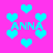 Pixelated cyan hearts and text on a bright pink background with visible motion blur effects.