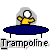 Animated sequence showing a yellow figure on a dark blue trampoline with a white ball, transitioning through multiple poses and a red particle burst.