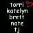 Pixelated text list with red heart symbol above 'torri' on left side, black background.