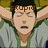 Animated pixel art of a man with dark hair in a green-trimmed gray shirt, eyes closed and mouth open as if shouting, arms raised behind his head.